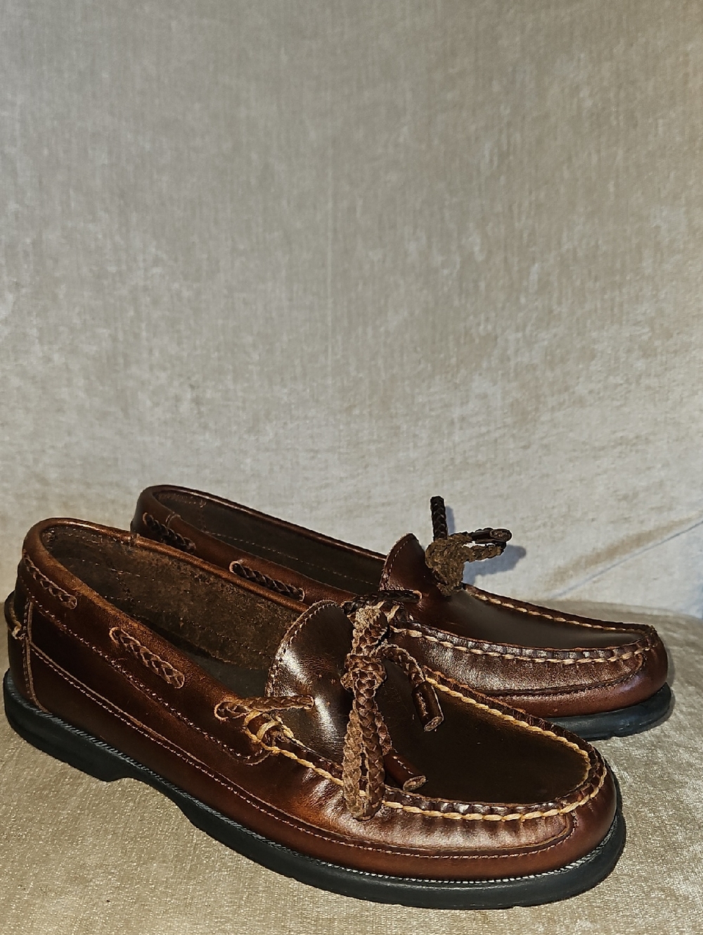 Sperry Brown Leather Boat Shoes with Braided Laces